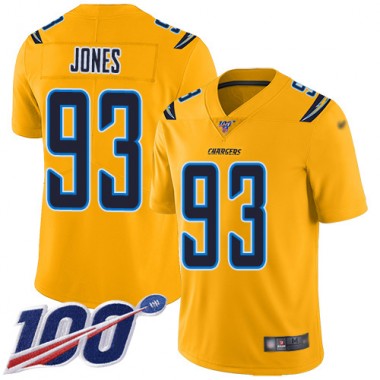 Los Angeles Chargers NFL Football Justin Jones Gold Jersey Men Limited 93 100th Season Inverted Legend